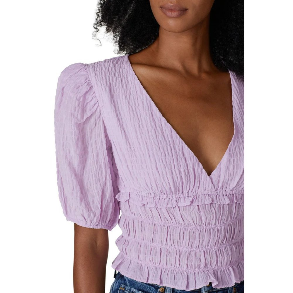 Louna Purple Puff Sleeve Smocked Top - Women's - Size Small